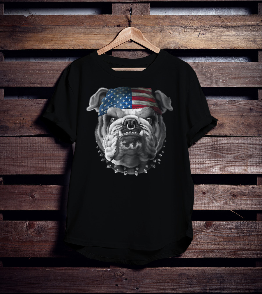 American Bulldog Bandana USA Flag Spike Collar T-Shirt