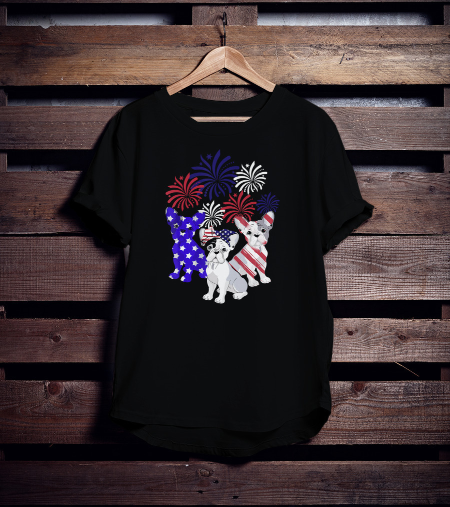 American Flag French Bulldog Fireworks T-Shirt