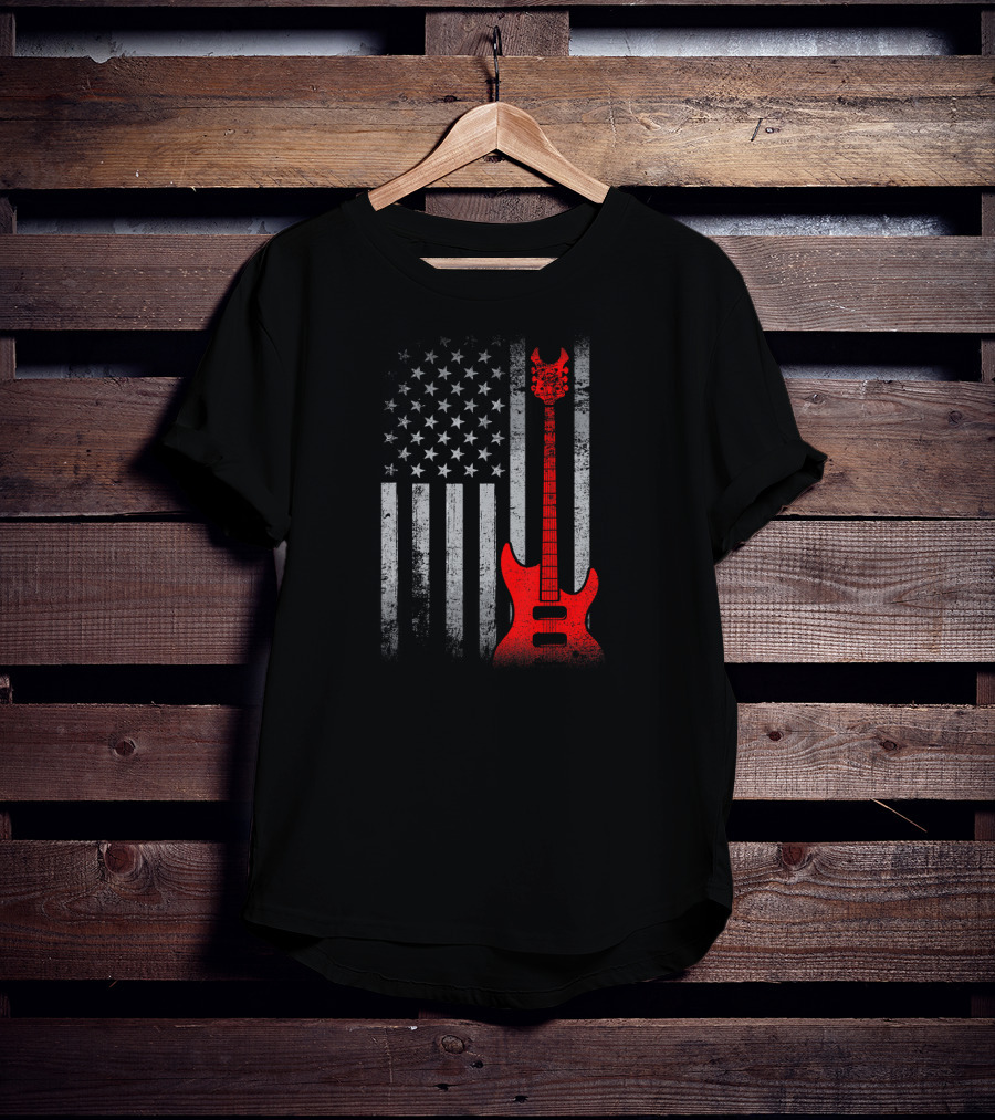 American Flag Patriotic Guitar Design USA Flag Guitar T-Shirt