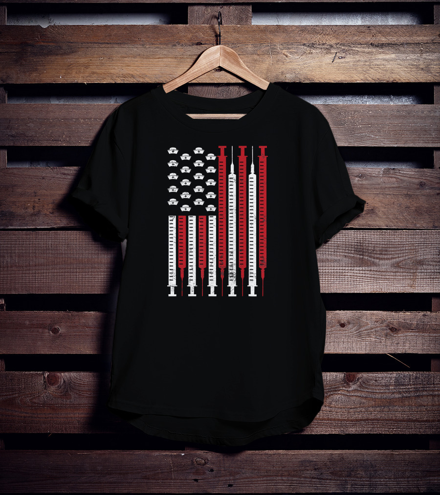 American Flag Syringe Nurse Patriotic T-Shirt