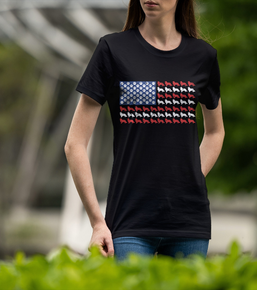 American Flag USA Rough Collie Paw Prints T-Shirt