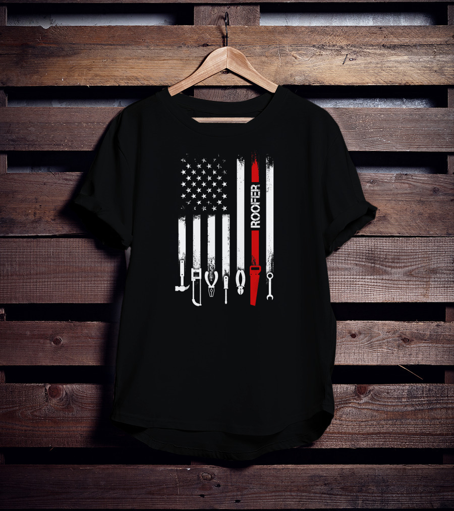 American Flag Roofer Tools Vertical Stripe T-Shirt