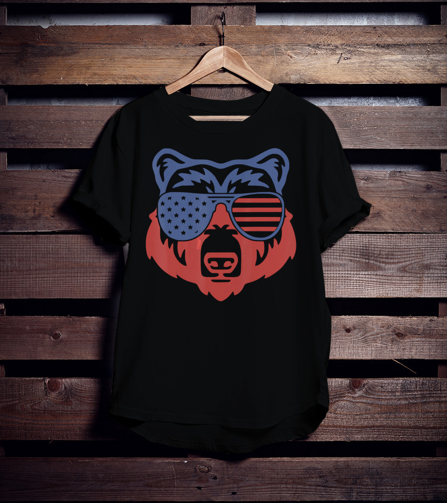 American Patriotic Bear With Flag Sunglasses T-Shirt