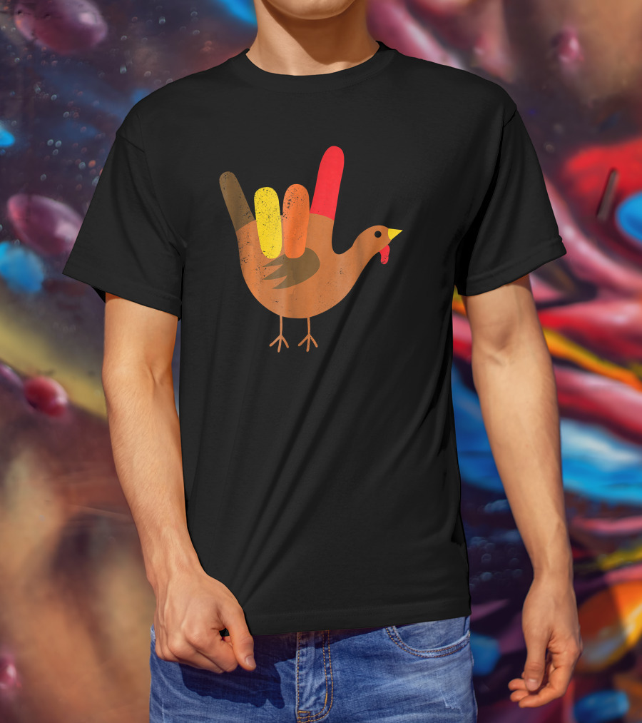 American Sign Language I Love You Thanksgiving Turkey T-Shirt