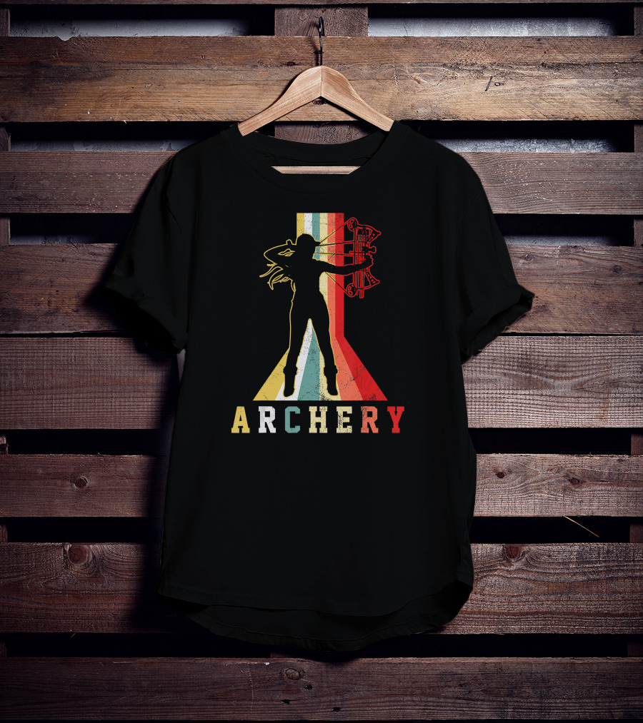 Archery Girl Silhouette With Bow Retro ABow Hunting T-Shirt