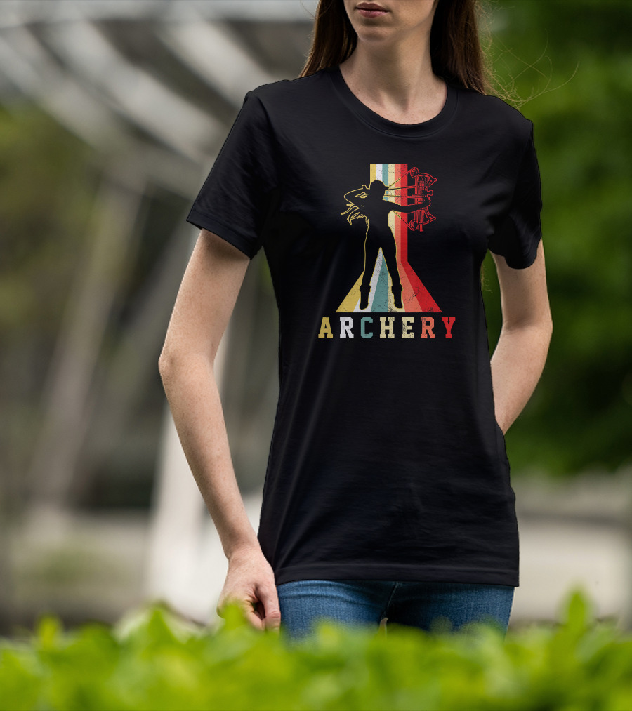 Archery Girl Silhouette With Bow Retro ABow Hunting T-Shirt