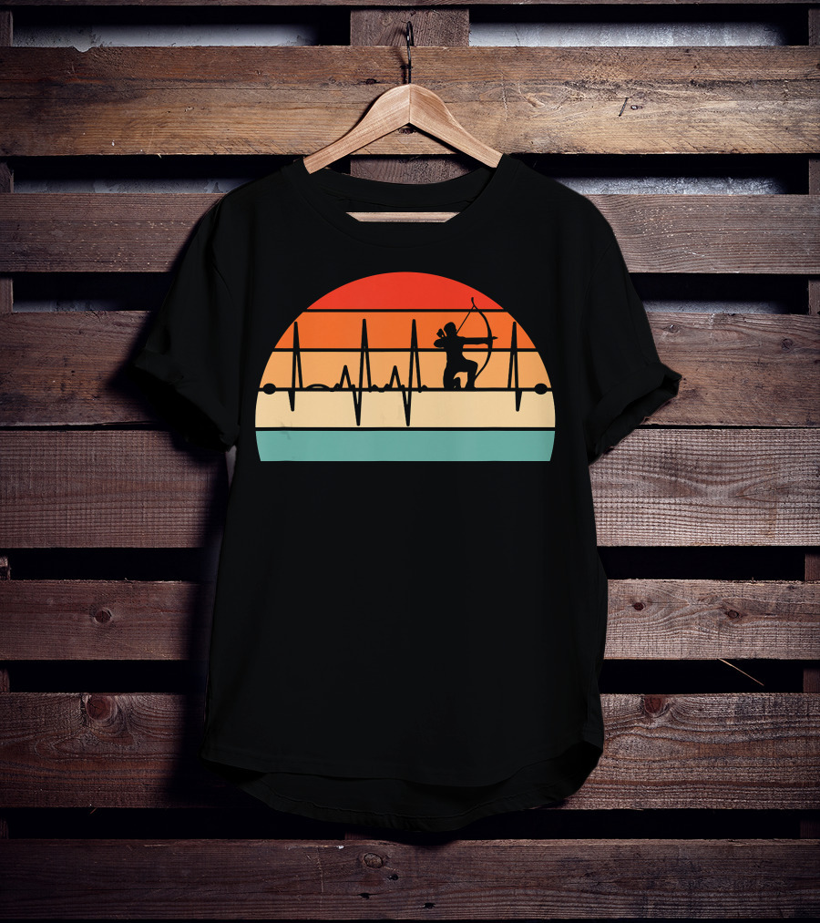 Archery Heartbeat Sunset Kneeling Archer T-Shirt