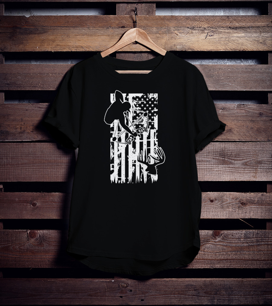 Archery Hunting Bow Deer Silhouette American Flag T-Shirt