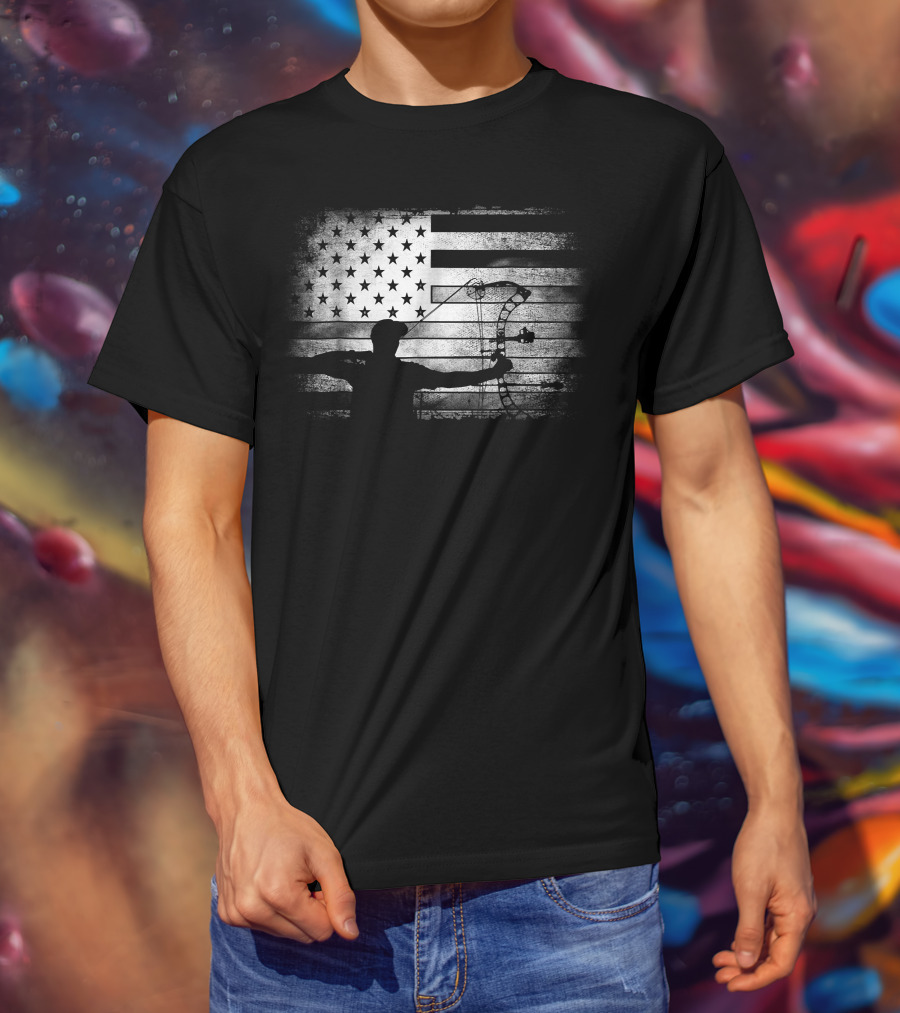 Archery American Flag USA Bow Hunter T-Shirt