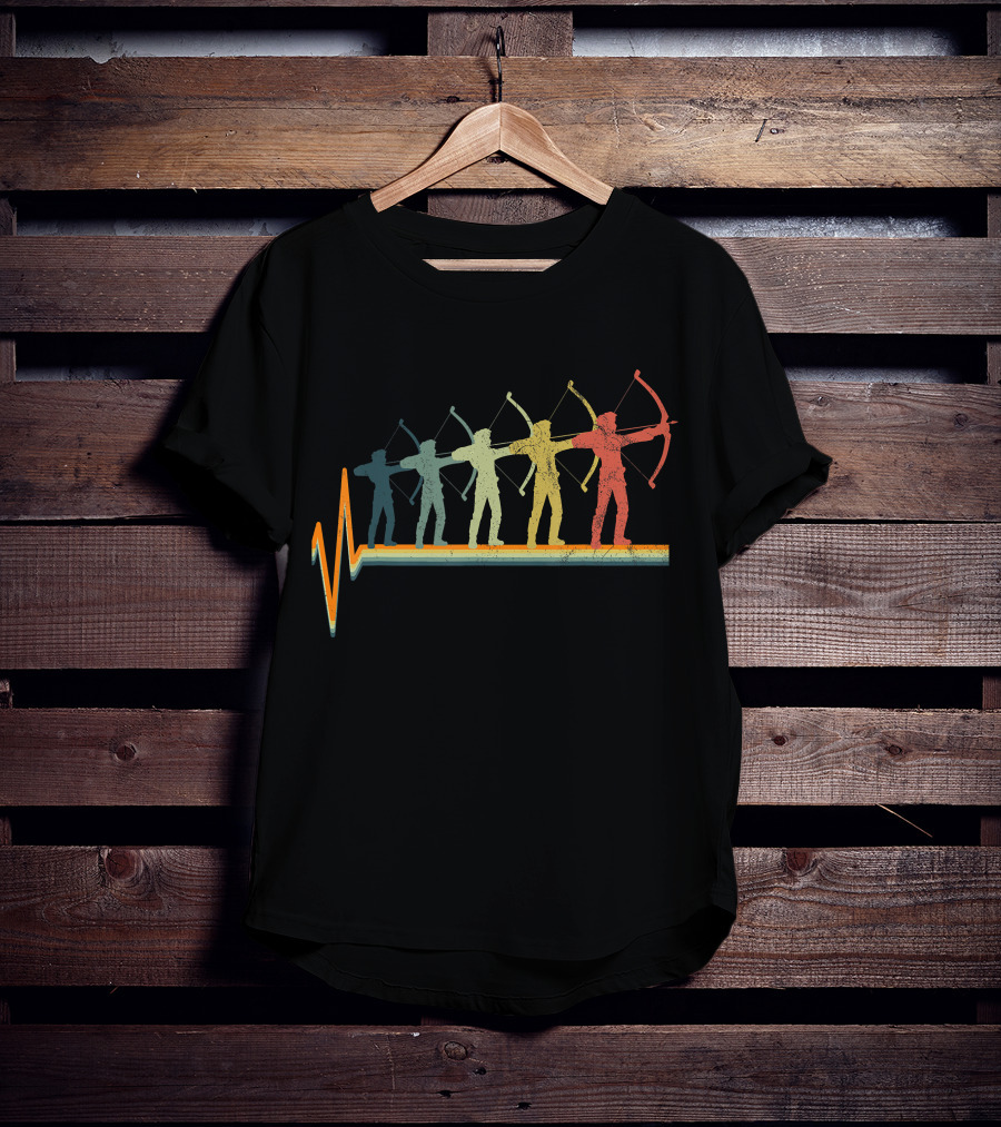 Archery Bow Hunting Silhouette Evolution Heartbeat T-Shirt