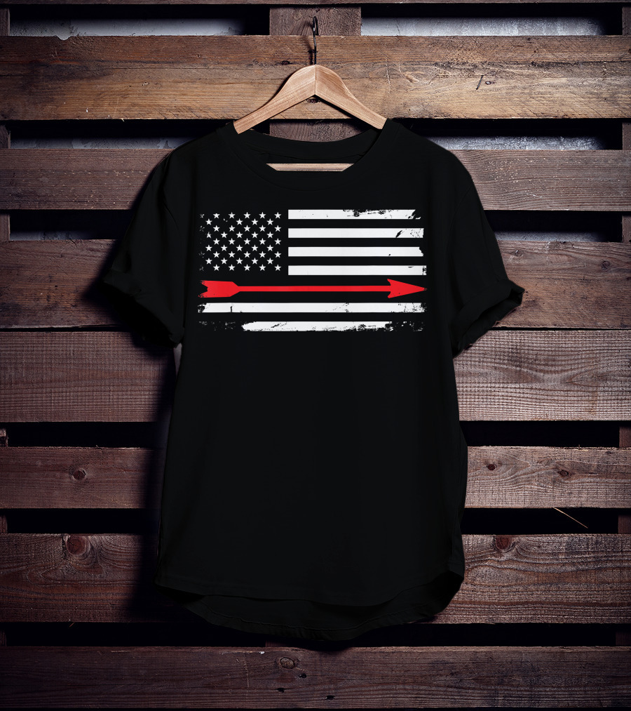 Vintage American Flag With Red Arrow Archery T-Shirt