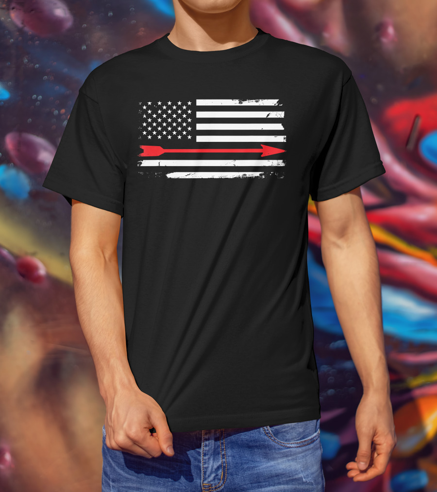 Vintage American Flag With Red Arrow Archery T-Shirt