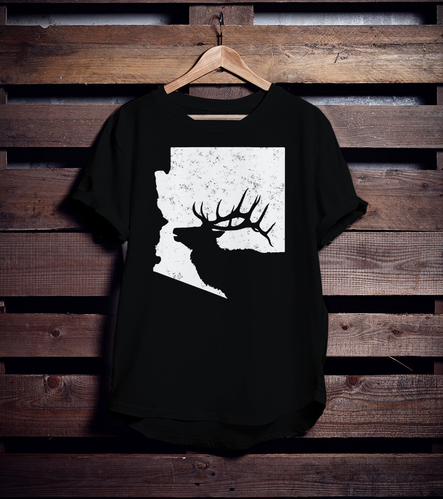 Arizona Elk Silhouette In Bull Hunting Motif T-Shirt