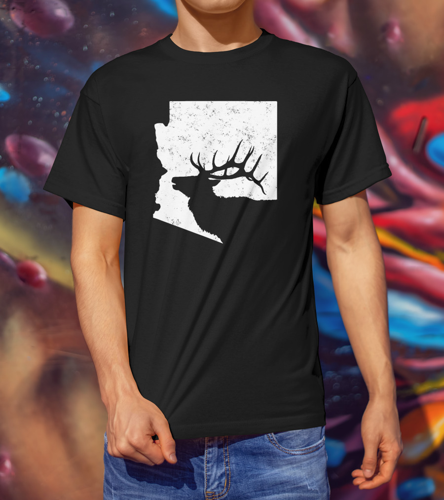 Arizona Elk Silhouette In Bull Hunting Motif T-Shirt