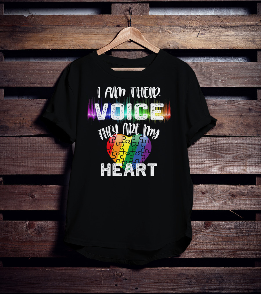 I Am Their Voice They Are My Heart Autism Teacher Puzzle Heart T-Shirt