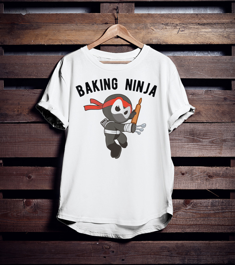 Baking Ninja Funny Ninjutsu Rolling Pin Warrior With Spoons And Red Headband T-Shirt