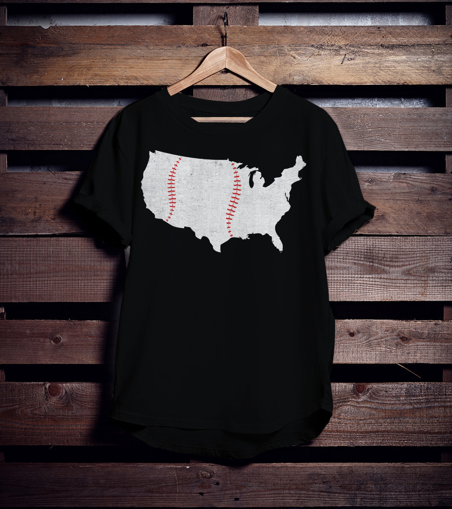 Baseball America's Pastime USA Map Stitching T-Shirt