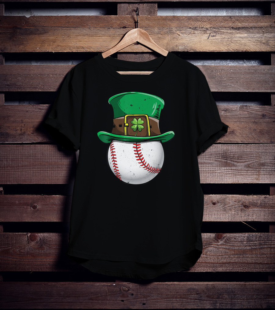 Leprechaun Hat Baseball With Shamrock Stitching T-Shirt