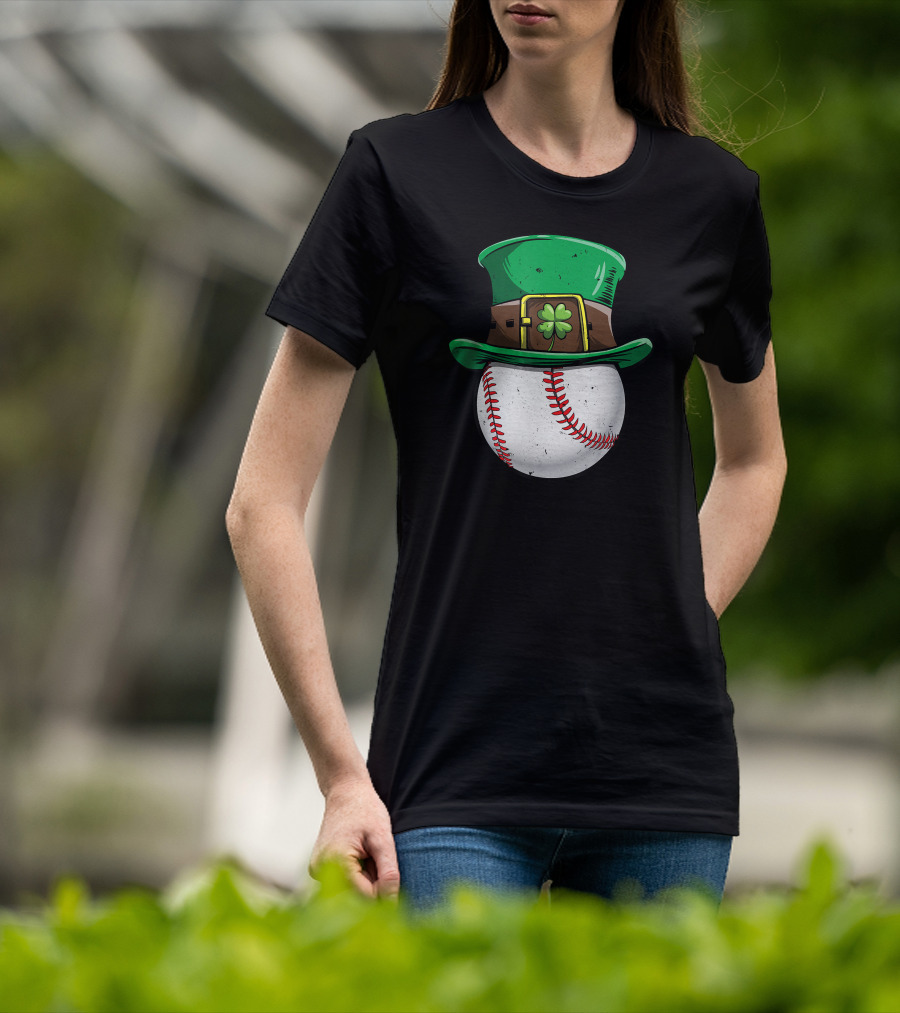 Leprechaun Hat Baseball With Shamrock Stitching T-Shirt