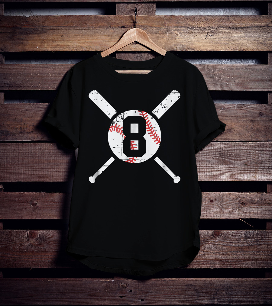 Baseball Number 8 Eight Distressed Crossed Bats T-Shirt