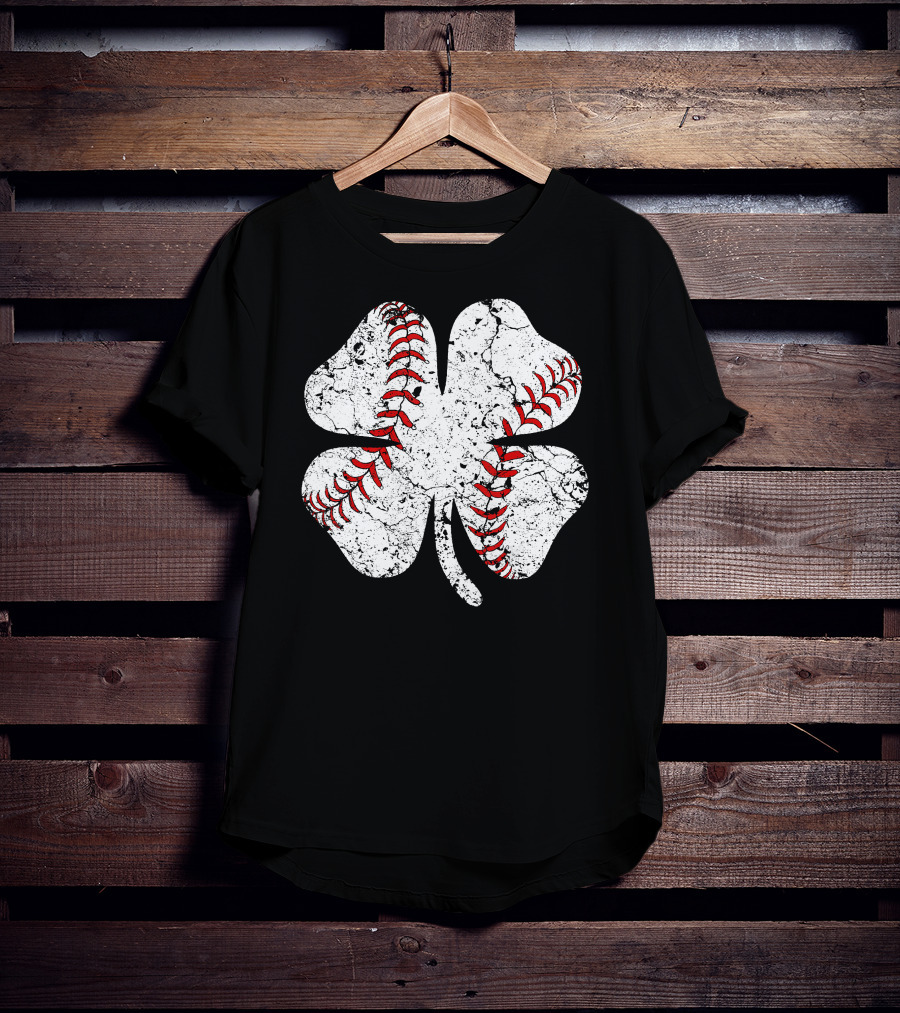 Baseball St Patricks Day Clover Stitching T-Shirt