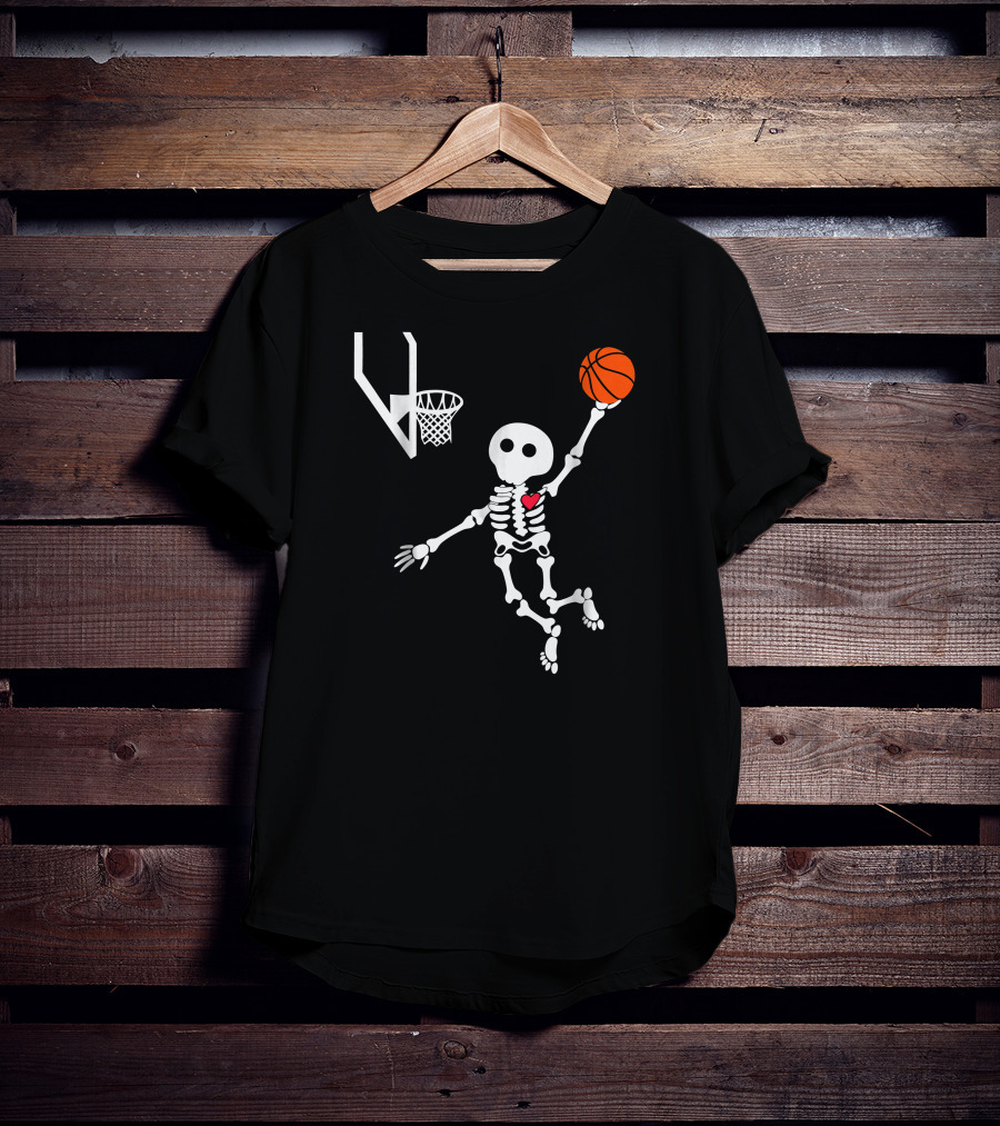 Basketball Skeleton Slam Dunk With Heart T-Shirt