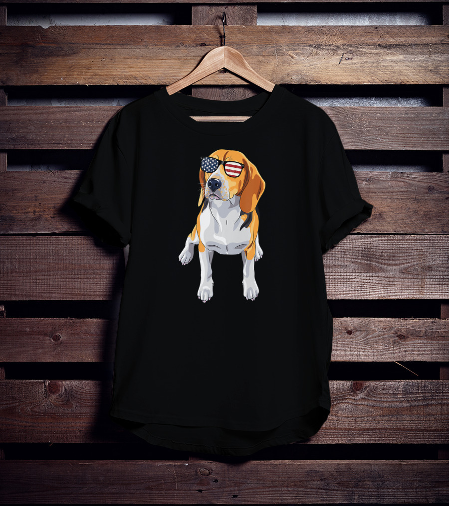 Beagle Wearing American Flag Sunglasses Patriotic T-Shirt