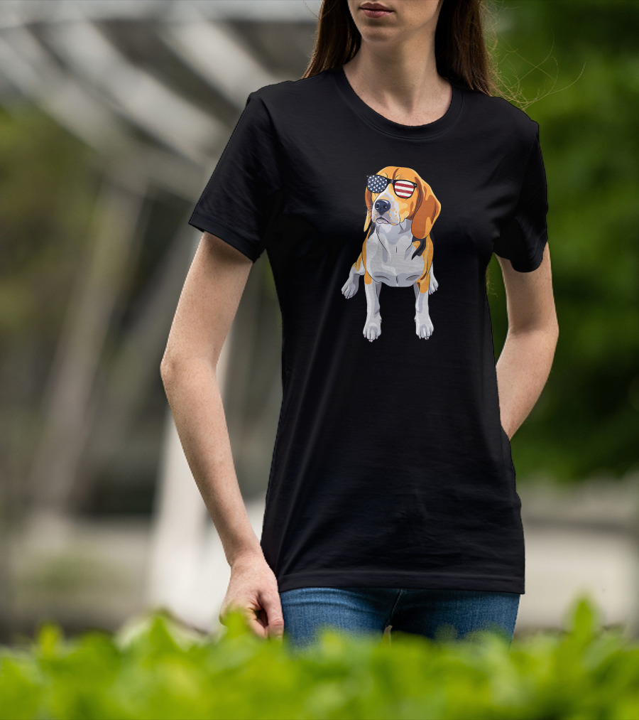 Beagle Wearing American Flag Sunglasses Patriotic T-Shirt