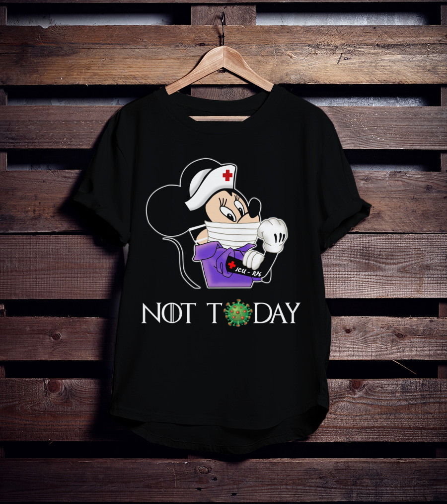 ICU RN Not Today Nurse With Face Mask And Cartoon Character T-Shirt