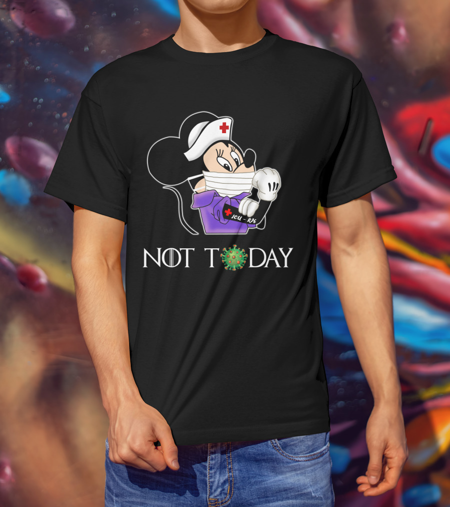 ICU RN Not Today Nurse With Face Mask And Cartoon Character T-Shirt