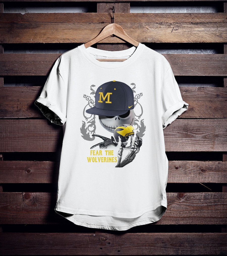 Fear The Wolverines Skellington M Hat Football Helmet T-Shirt