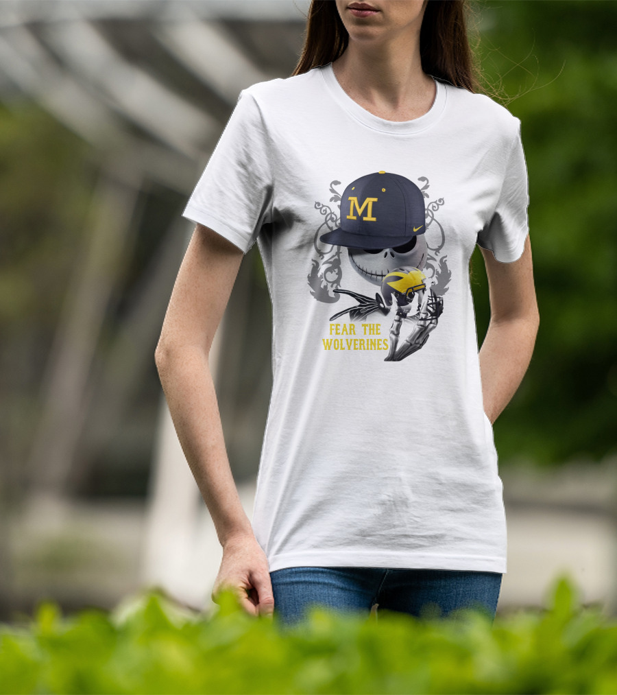 Fear The Wolverines Skellington M Hat Football Helmet T-Shirt