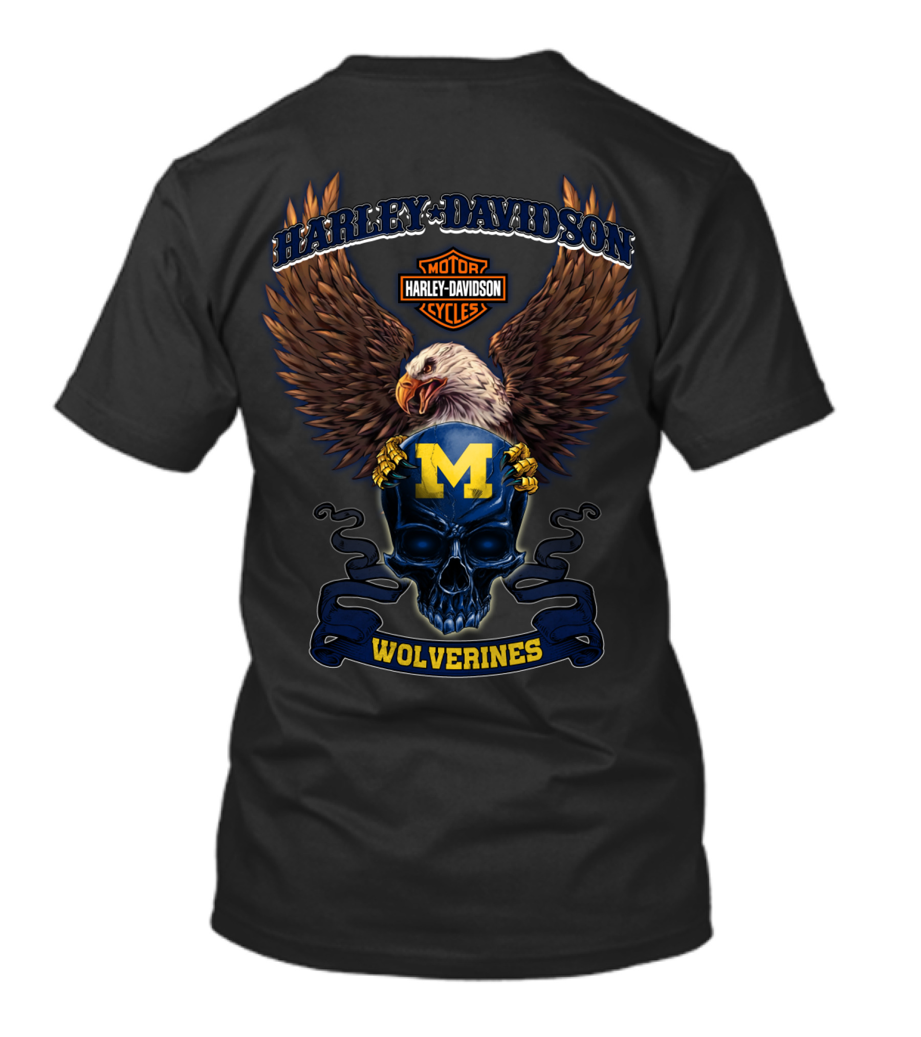 Harley Davidson Motor Cycles Wolverine Michigan M Logo Eagle Skull T-Shirt