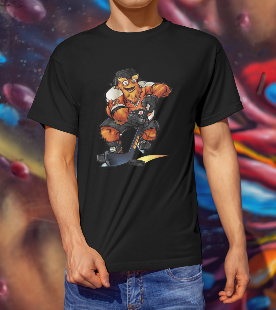 Gritty Philadelphia Flyers Hockey Character With Stick Drawing T-Shirt