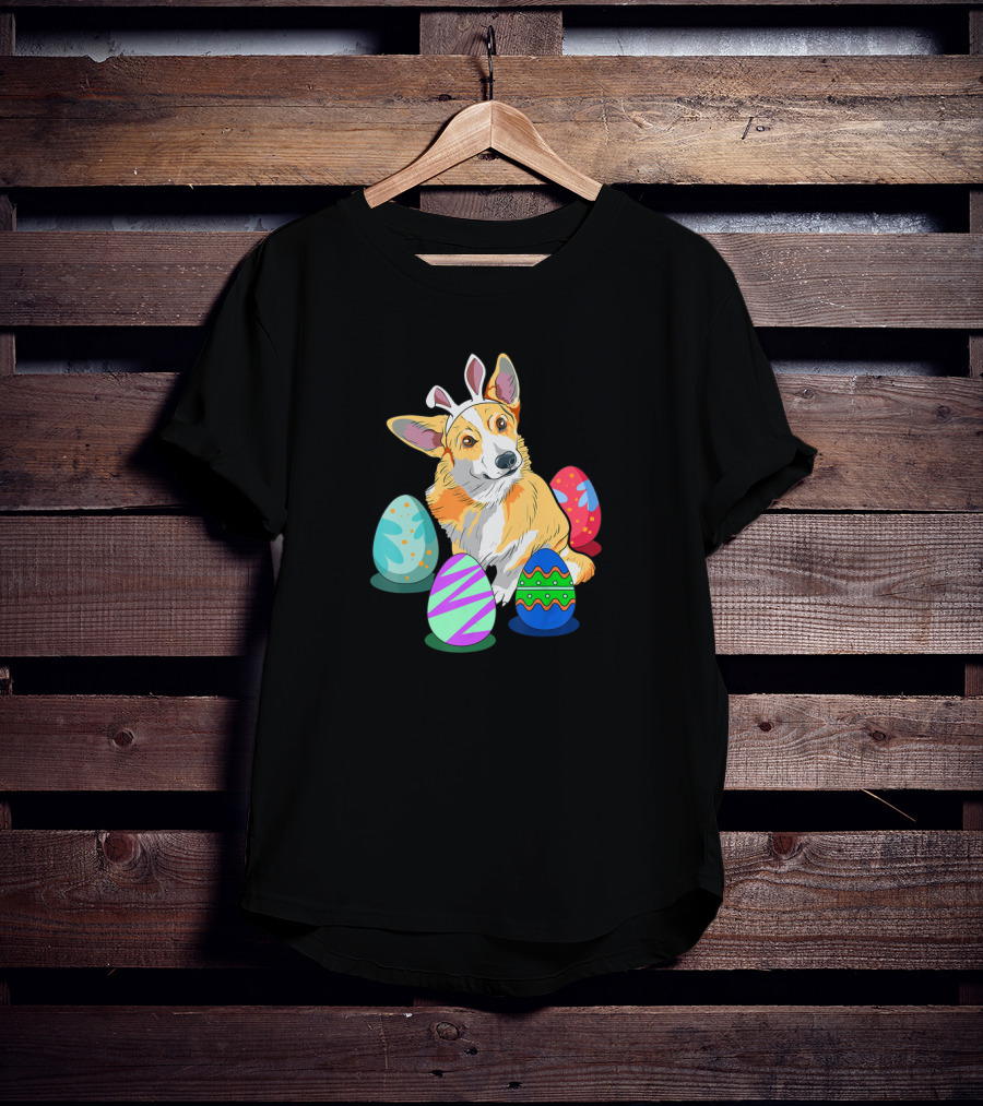 Corgi With Bunny Ears Surrounded By Colorful Easter Eggs T-Shirt