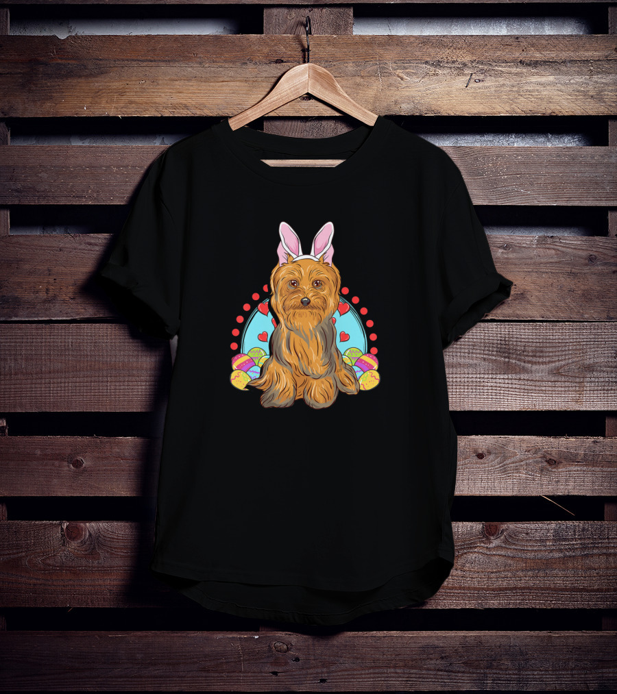Yorkshire Terrier Yorkie With Easter Bunny Ears And Eggs T-Shirt