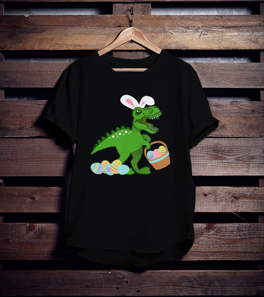 Easter Bunny Dinosaur T-Rex Egg Hunt With Basket And Eggs T-Shirt