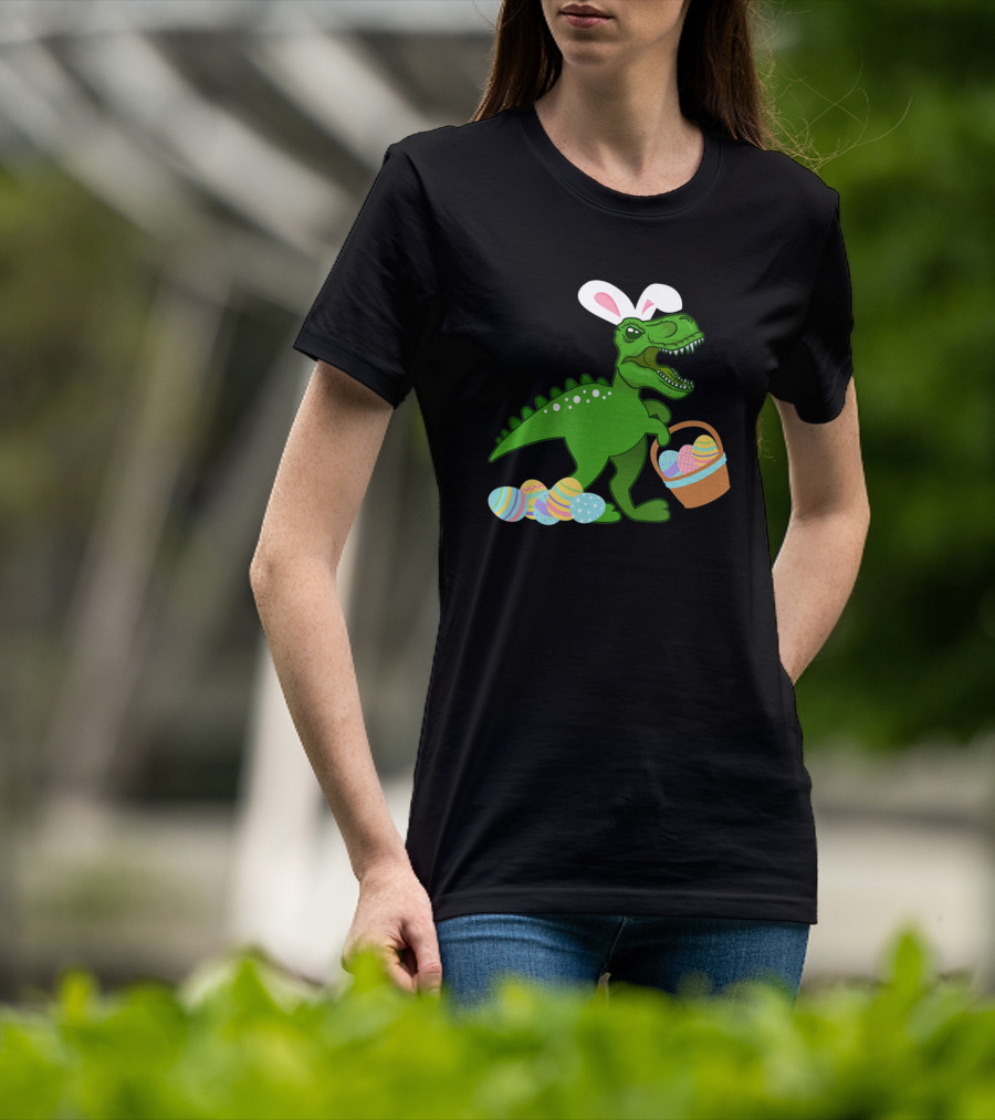 Easter Bunny Dinosaur T-Rex Egg Hunt With Basket And Eggs T-Shirt