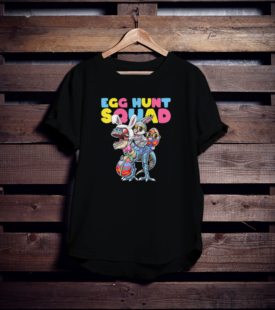 Egg Hunt Squad Easter Bunny Dinosaur With Rabbit Ears And Sunglasses T-Shirt
