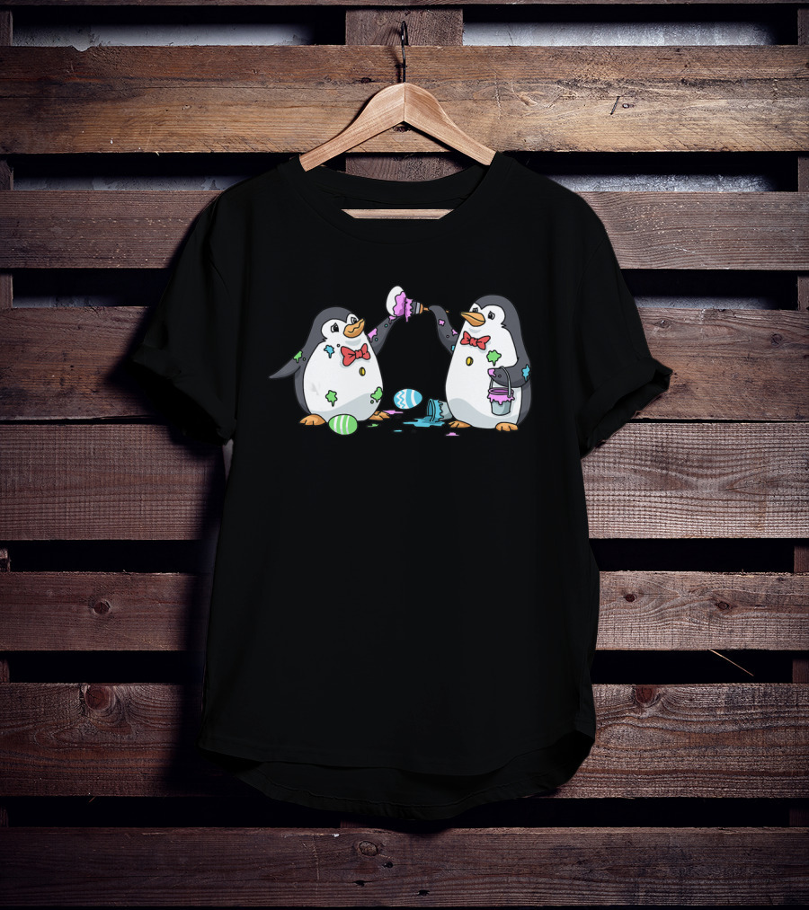 Happy Easter Penguin Egg Hunt With Bow Tie Penguins And Colorful Eggs T-Shirt