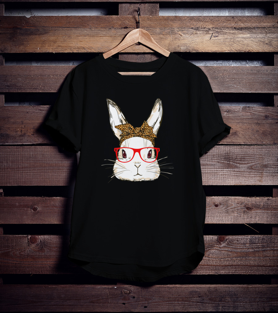 Bunny Mom Leopard Bandana Sunglasses Easter Day Animal T-Shirt