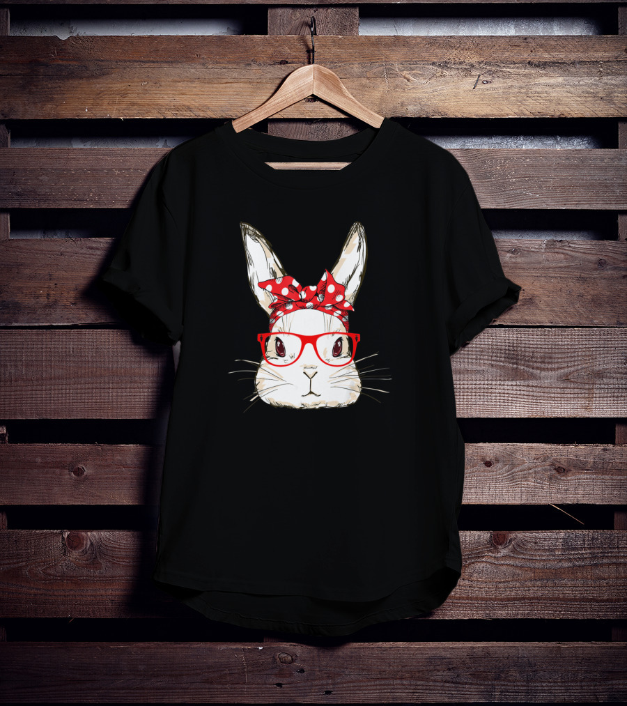 Bunny Mommy Wear Bandana Sunglasses Easter Day Rabbit With Polka Dot T-Shirt