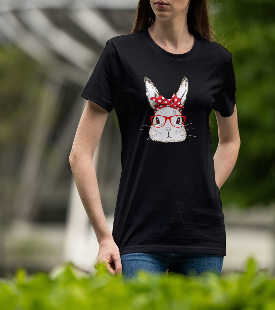 Bunny Mommy Wear Bandana Sunglasses Easter Day Rabbit With Polka Dot T-Shirt