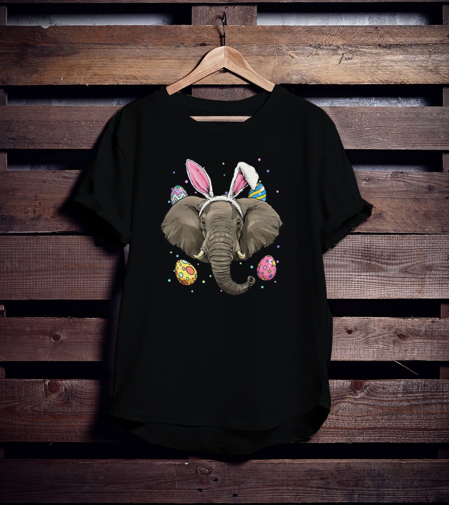 Easter Bunny Ears Elephant Surrounded By Colorful Easter Eggs T-Shirt