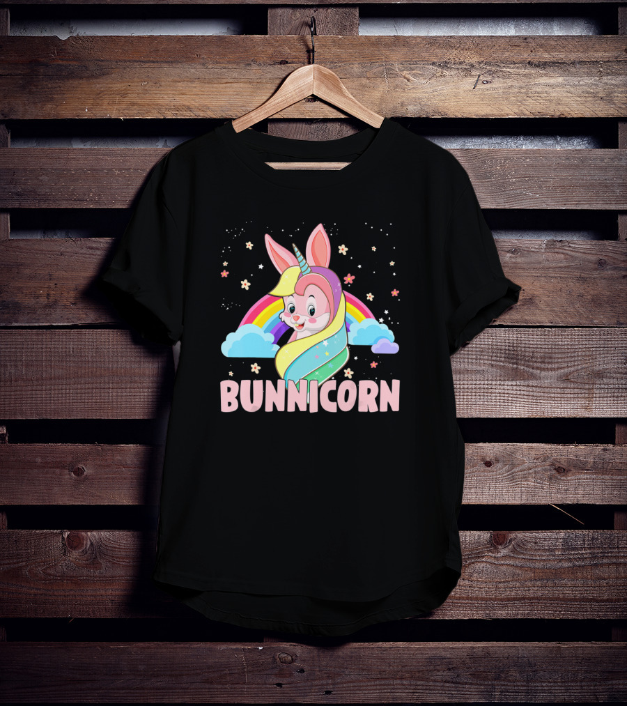 Funny Magical Bunnicorn Unicorn Easter Rainbow Clouds T-Shirt