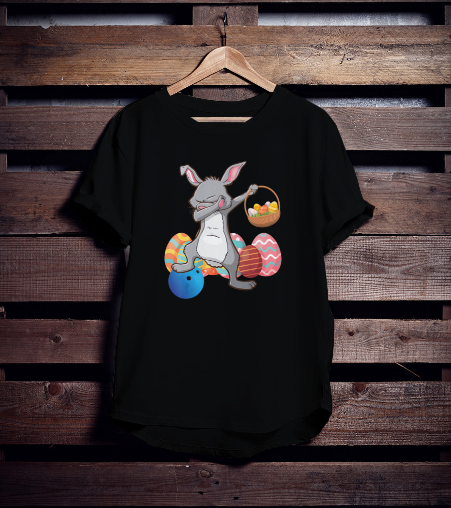 Rabbit Dabbing With Basket Of Easter Eggs And Bowling Ball T-Shirt