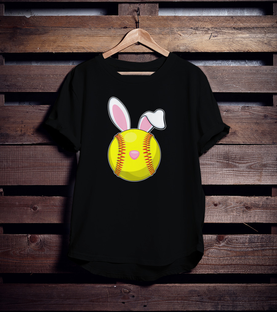 Softball Easter Bunny Rabbit Ears Sports Ball T-Shirt