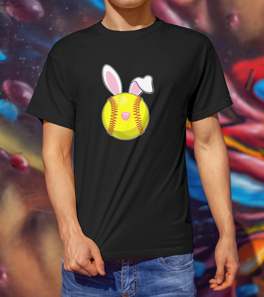 Softball Easter Bunny Rabbit Ears Sports Ball T-Shirt