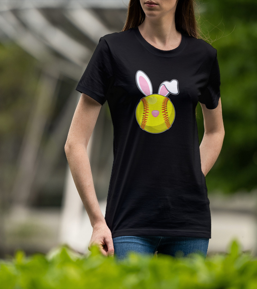 Softball Easter Bunny Rabbit Ears Sports Ball T-Shirt