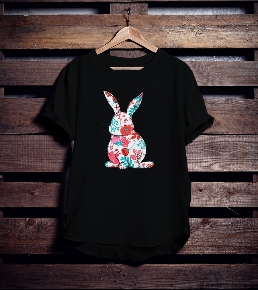 Easter Bunny With Colorful Floral Pattern For Women T-Shirt